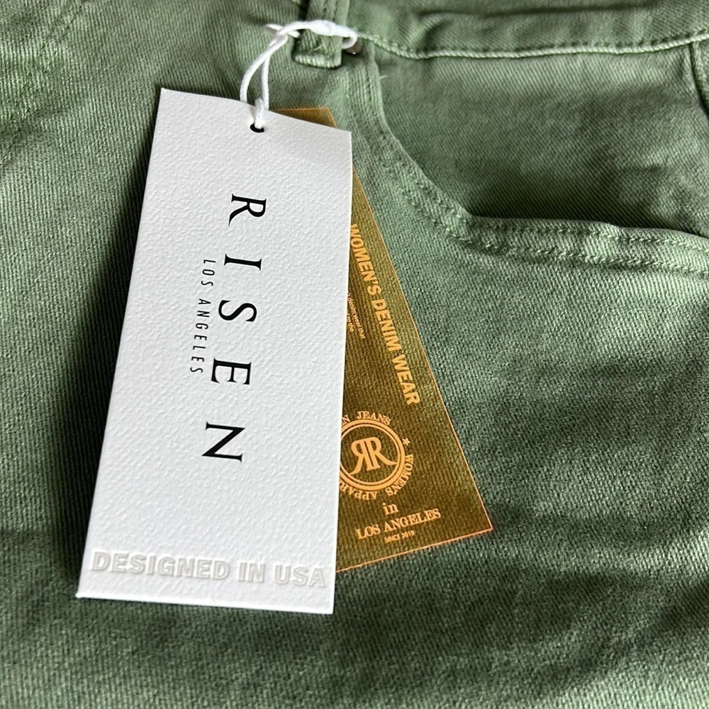 Risen Wide Leg Cropped Jeans Tummy Control in Olive Size 1XL
